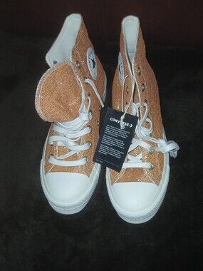 Converse Women's High Top Sneakers in Metallic Copper Glitter